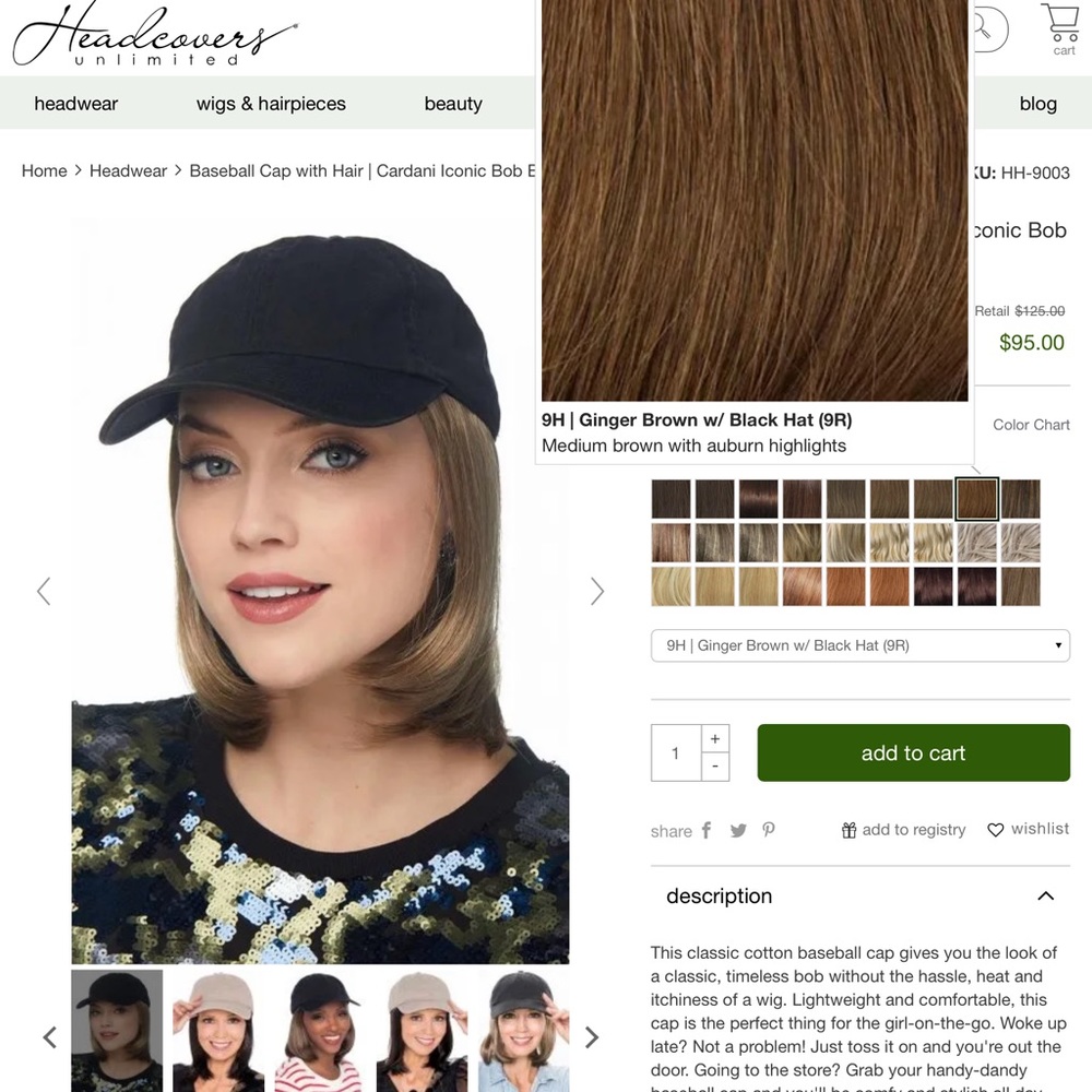 Cardani baseball hat with hair Ginger Brown